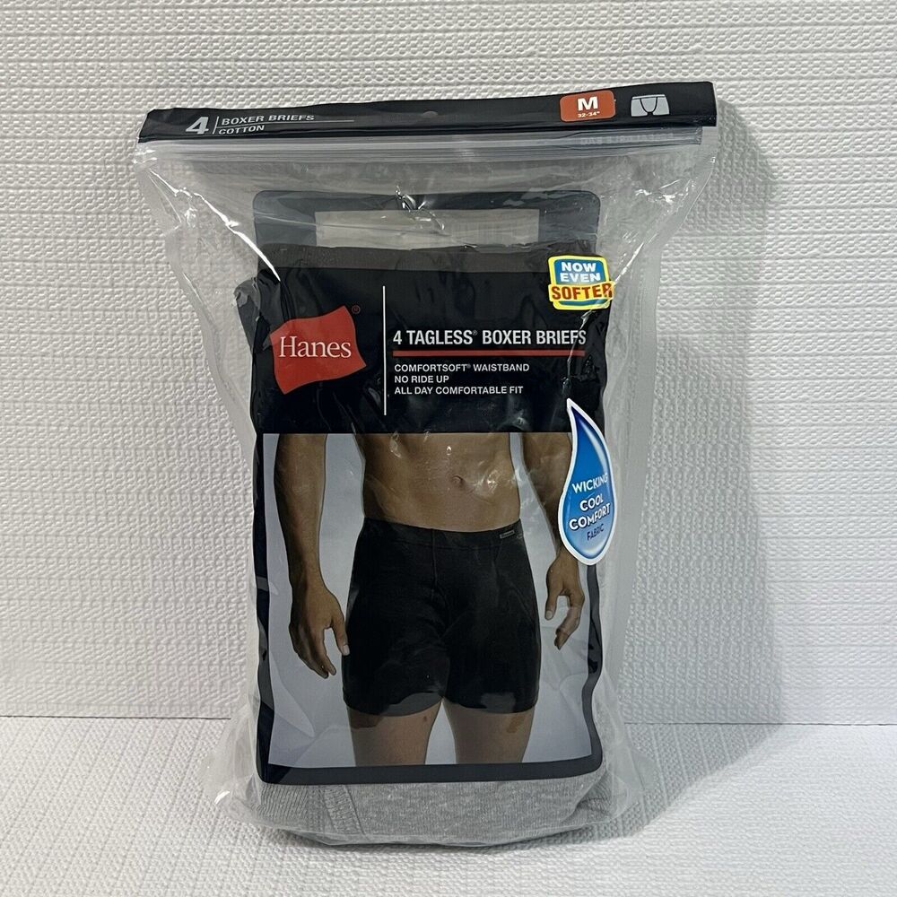 HANES 4 Pack Tagless Underwear Men's M Black Gray Comfort Waistband No Ride Up